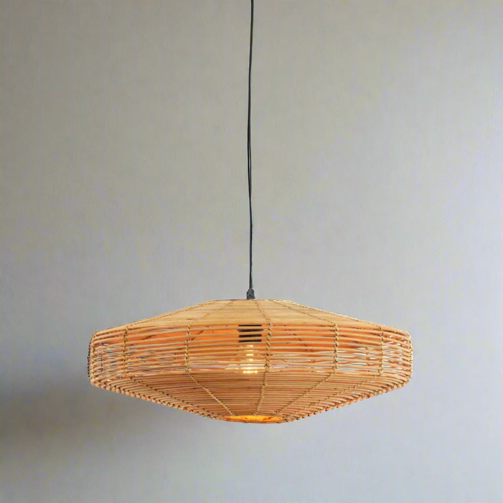 Rattan Flat Round Hanging Light - 2957130 - Uneeka