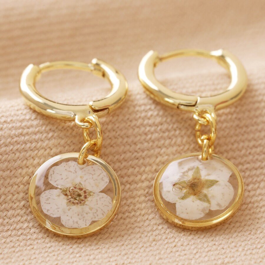 Real Pressed Birth Flower Gold Huggie Hoop Earrings* - 61243 - Uneeka