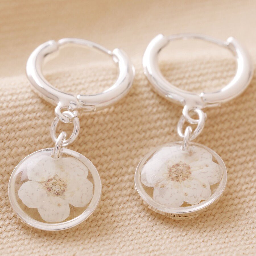 Real Pressed Birth Flower Silver Huggie Hoop Earrings* - 64155 - Uneeka