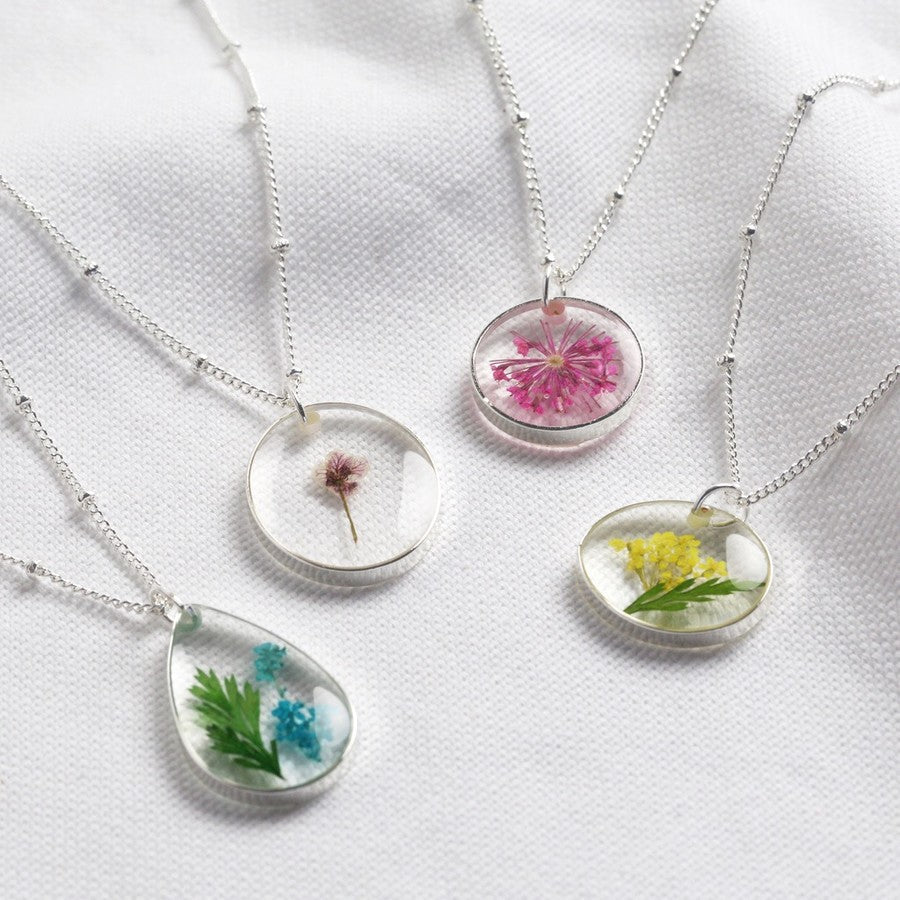 Real Pressed Birth Flower Silver Necklace - 37287 - Uneeka