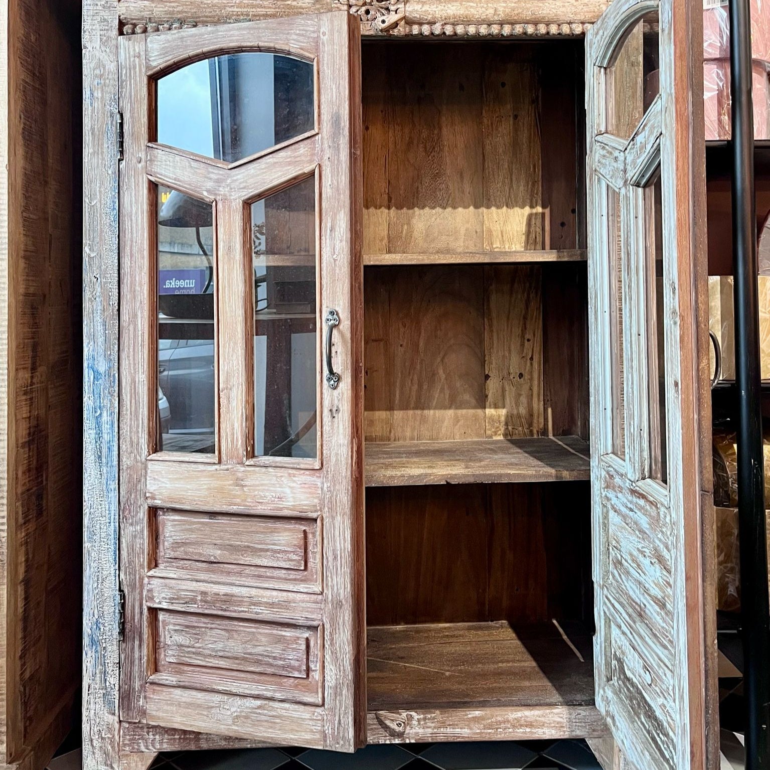 Reclaimed Wood Indian Cabinet With Beaded Edging - Uneeka