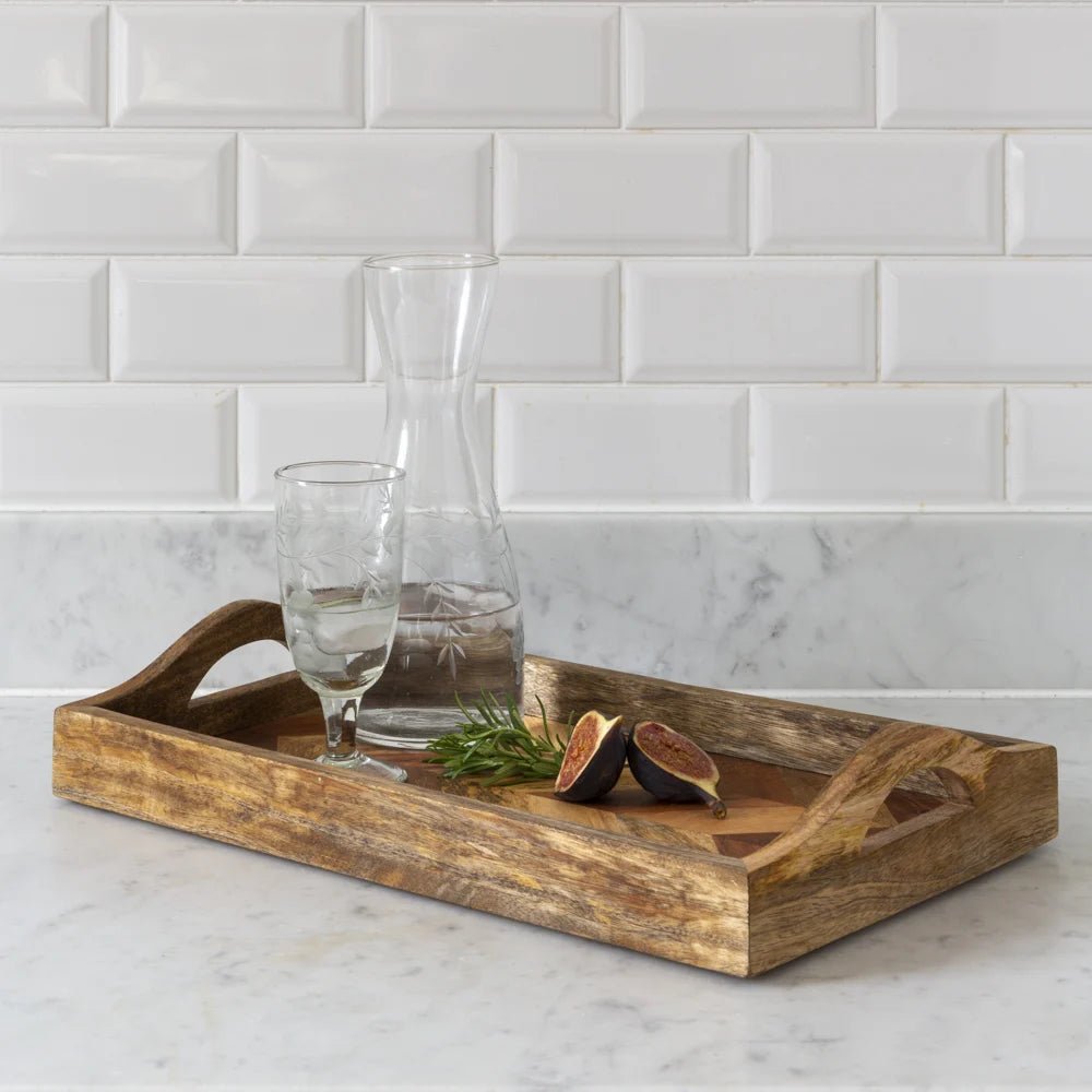 Rectangular Chevron Acacia & Mango Wood Serving Tray - VIN23453 - Uneeka