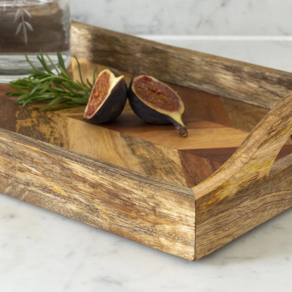 Rectangular Chevron Acacia & Mango Wood Serving Tray - VIN23453 - Uneeka