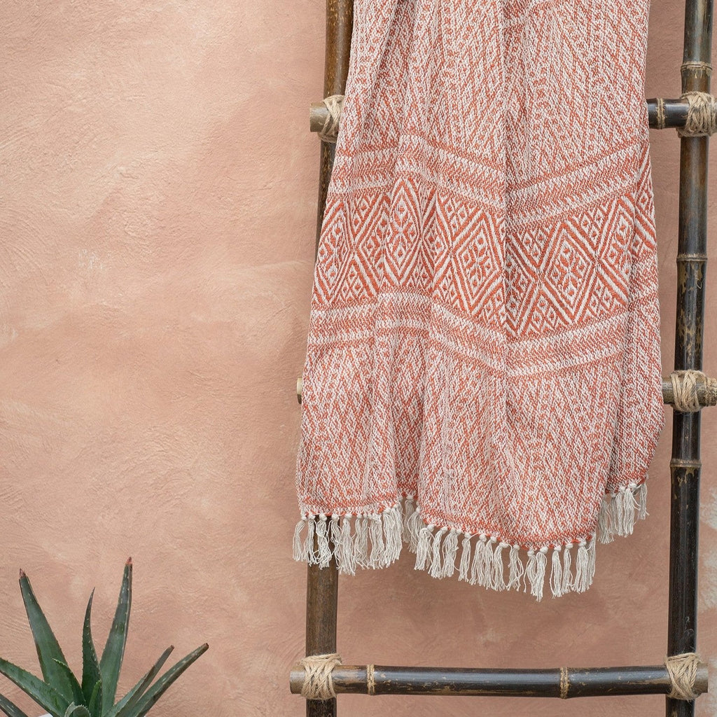 Recycled Cotton Diamond Throw - TH17 - TERRACOTTA - Uneeka