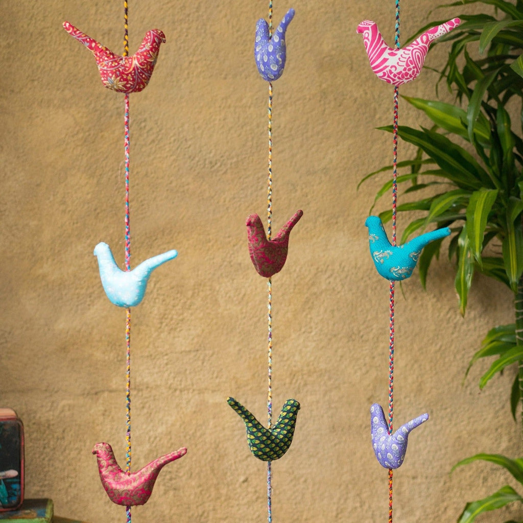 Recycled Sari Hanging Birds Garland - STRING120 - Uneeka