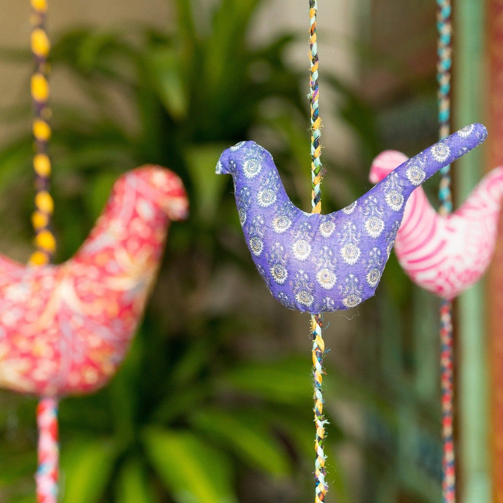 Recycled Sari Hanging Birds Garland - STRING120 - Uneeka