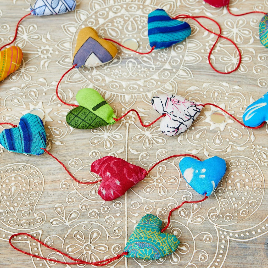 Recycled Sari Hanging Mini Hearts Garland - STRING125 - Uneeka