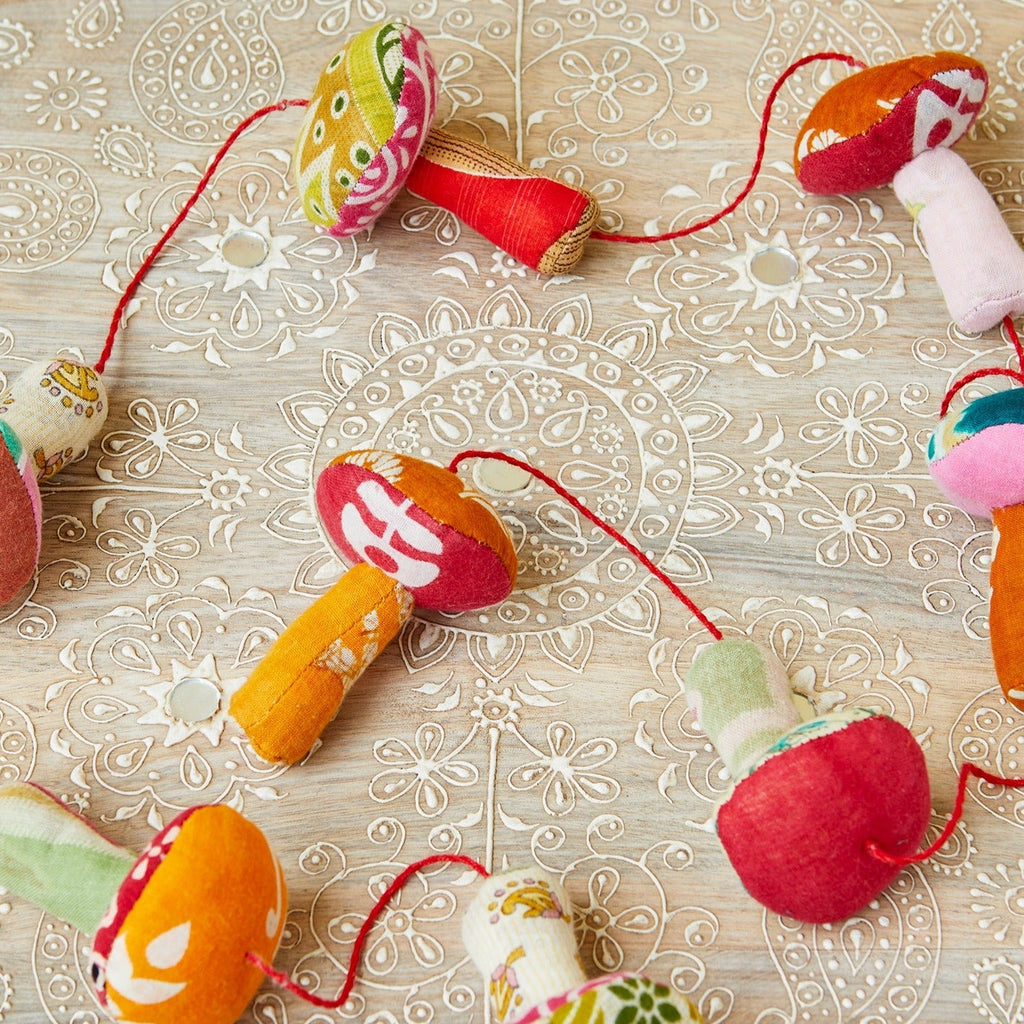 Recycled Sari Hanging Mushrooms Garland - Jamie's Pick - STRING124 - Uneeka