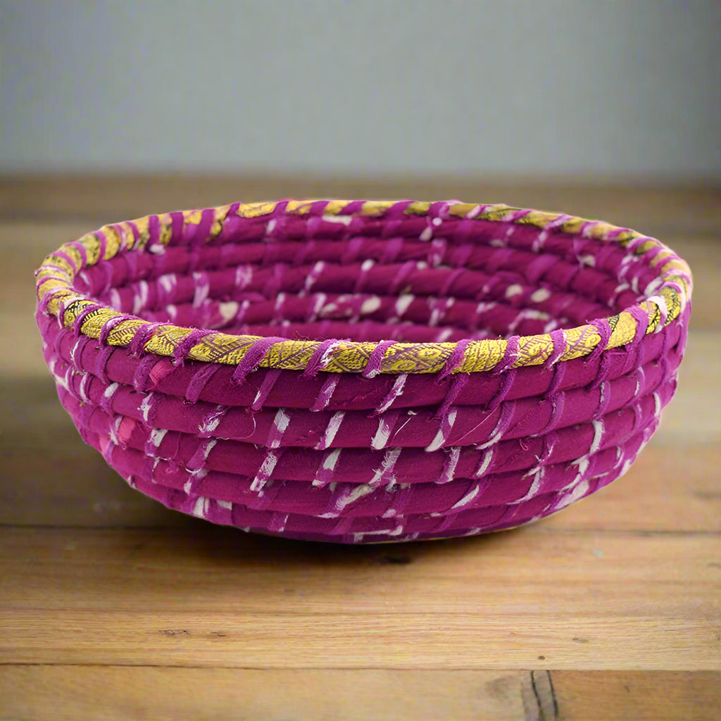 Recycled Sari Material Round Basket - PROK073 - Uneeka