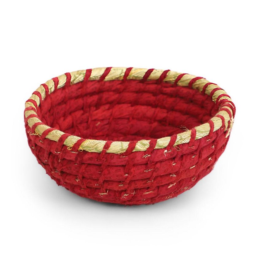 Recycled Sari Material Round Basket - PROK110 - Uneeka