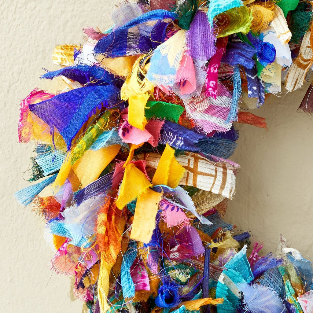 Recycled Sari Multicolour Small Round Wreath - WR1 - Uneeka