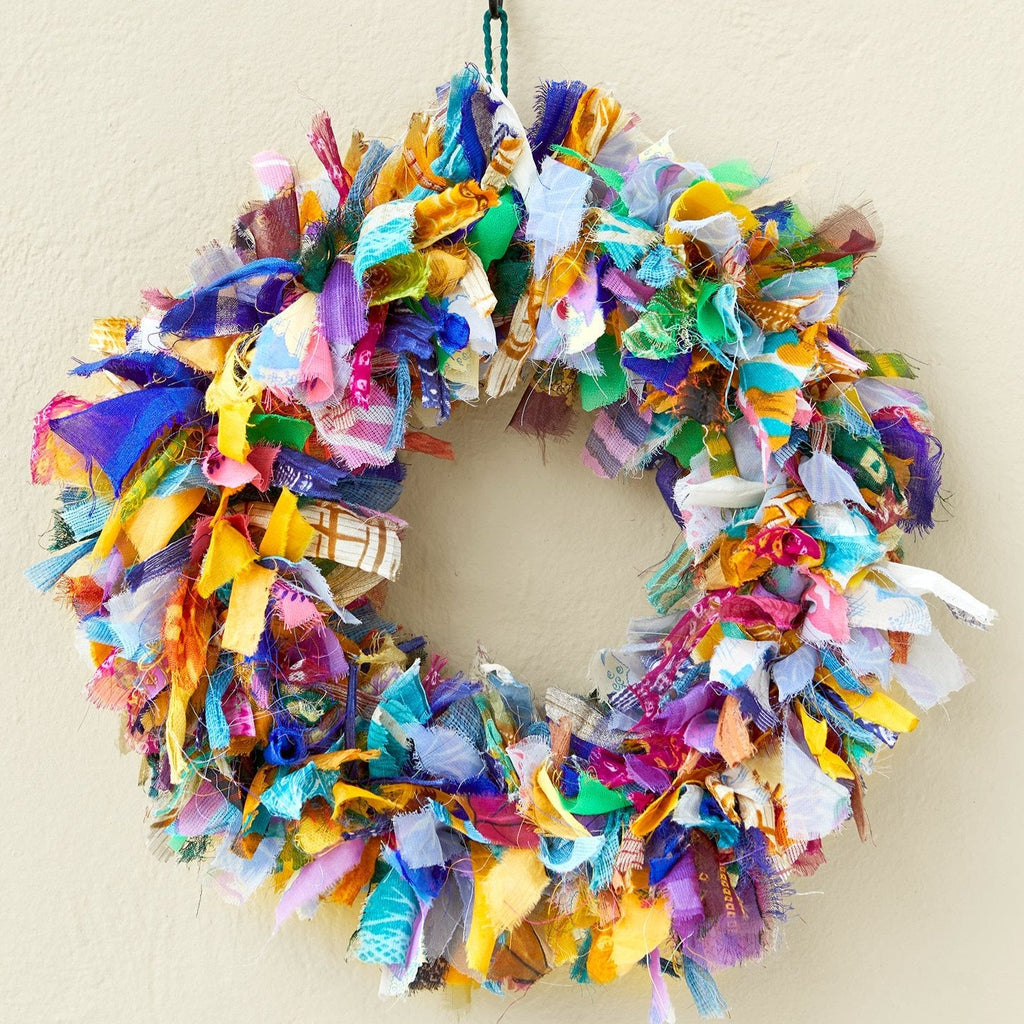 Recycled Sari Multicolour Small Round Wreath - WR1 - Uneeka