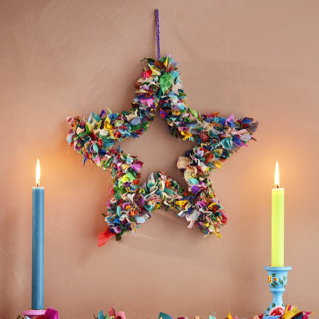 Recycled Sari Multicolour Star Wreath - WR4 - Uneeka