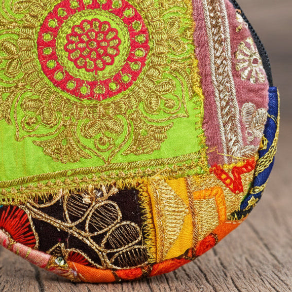 Recycled Sari Patchwork Round Coin Purse - ASP1722 - Uneeka