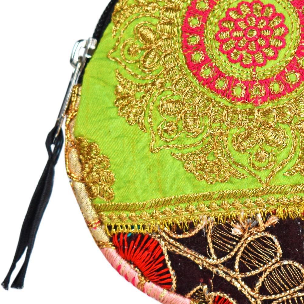 Recycled Sari Patchwork Round Coin Purse - ASP1722 - Uneeka