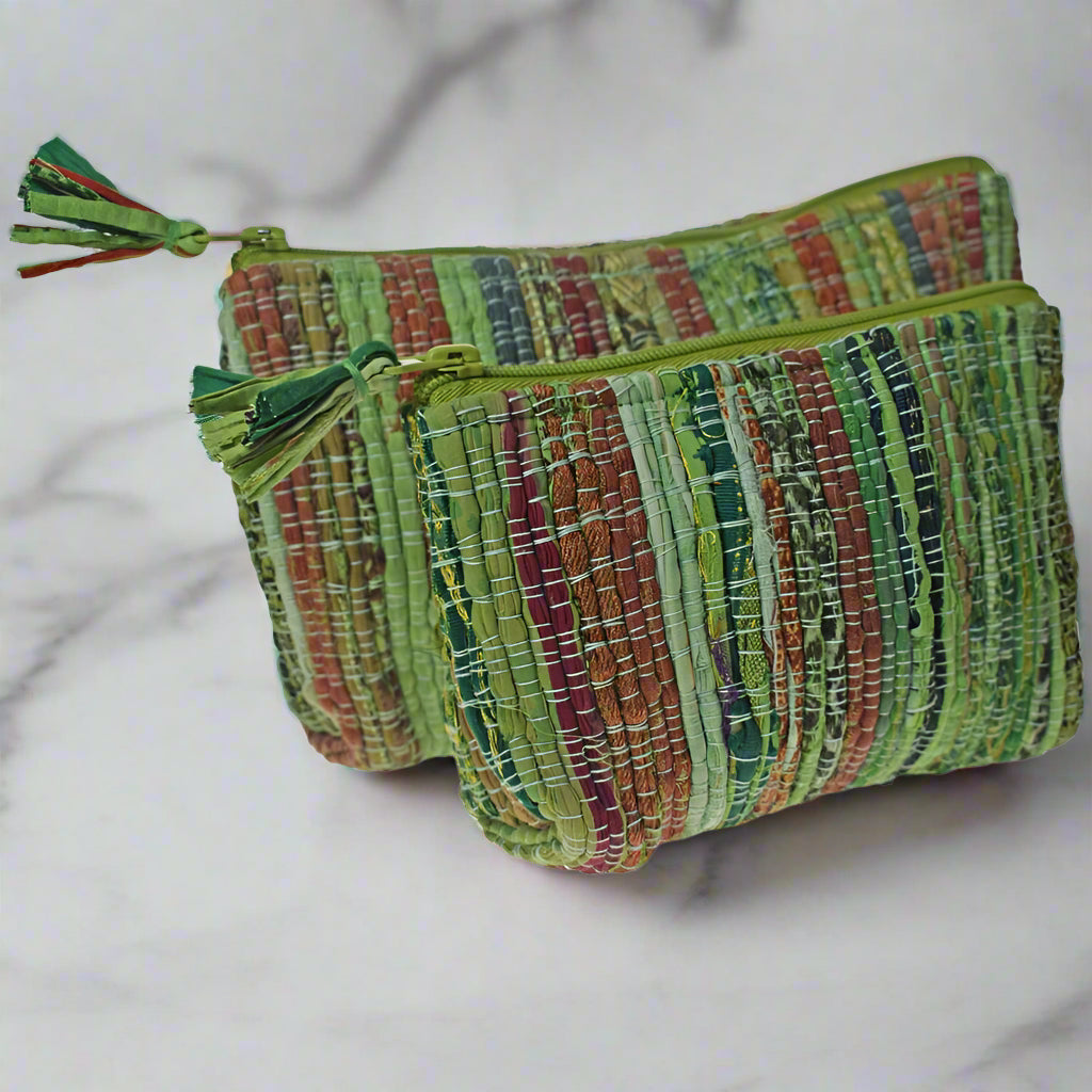 Recycled Sari Rag Chindi Pouch Bags - UP032 - SMALL - Uneeka