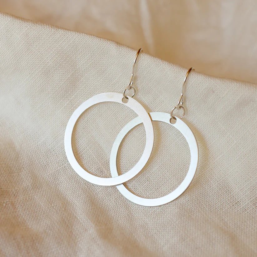 Recycled Sterling Silver Circle Earrings - Angie's Hoops Silver - Uneeka