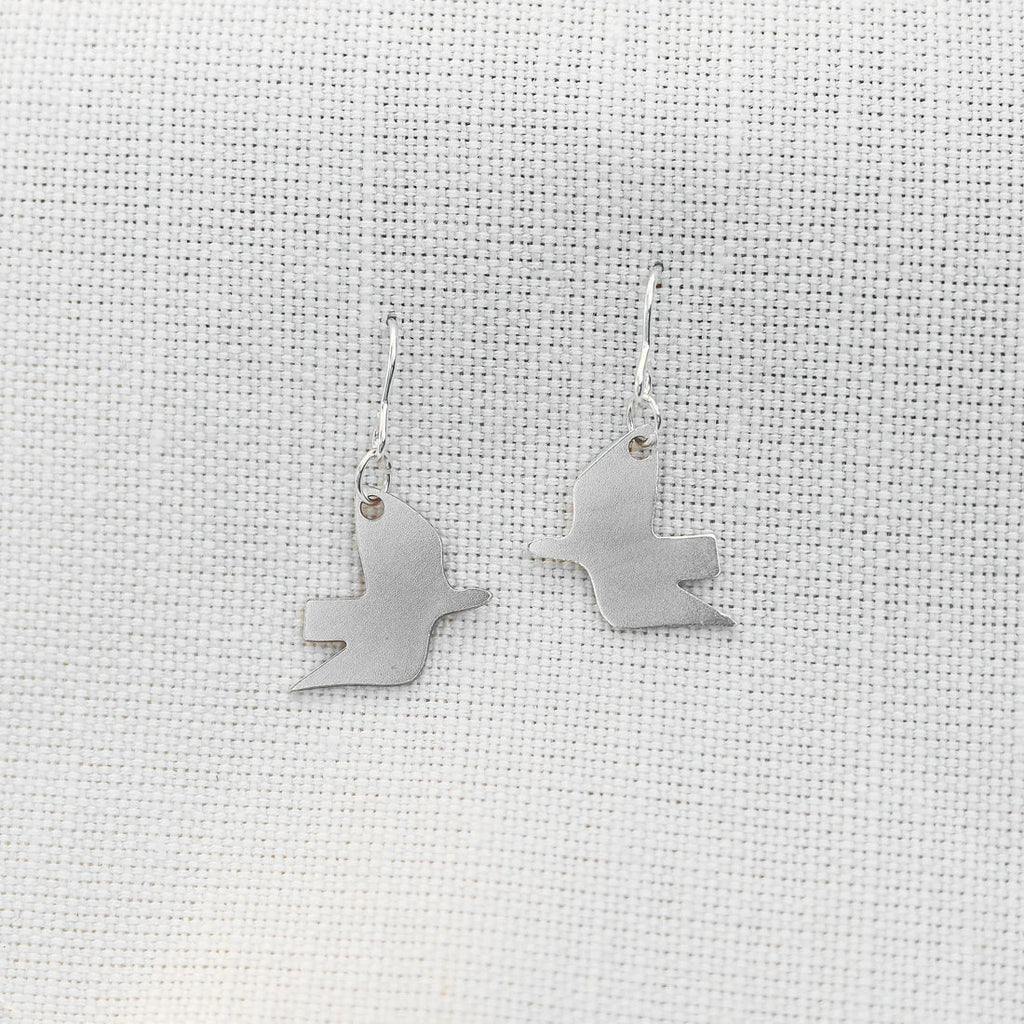 Recycled Sterling Silver Dove Earrings - Sterling Silver Dove Earrings - Uneeka