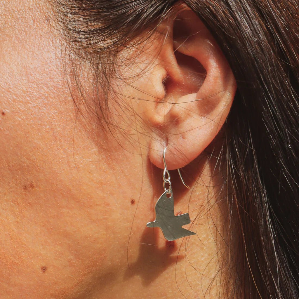 Recycled Sterling Silver Dove Earrings - Sterling Silver Dove Earrings - Uneeka