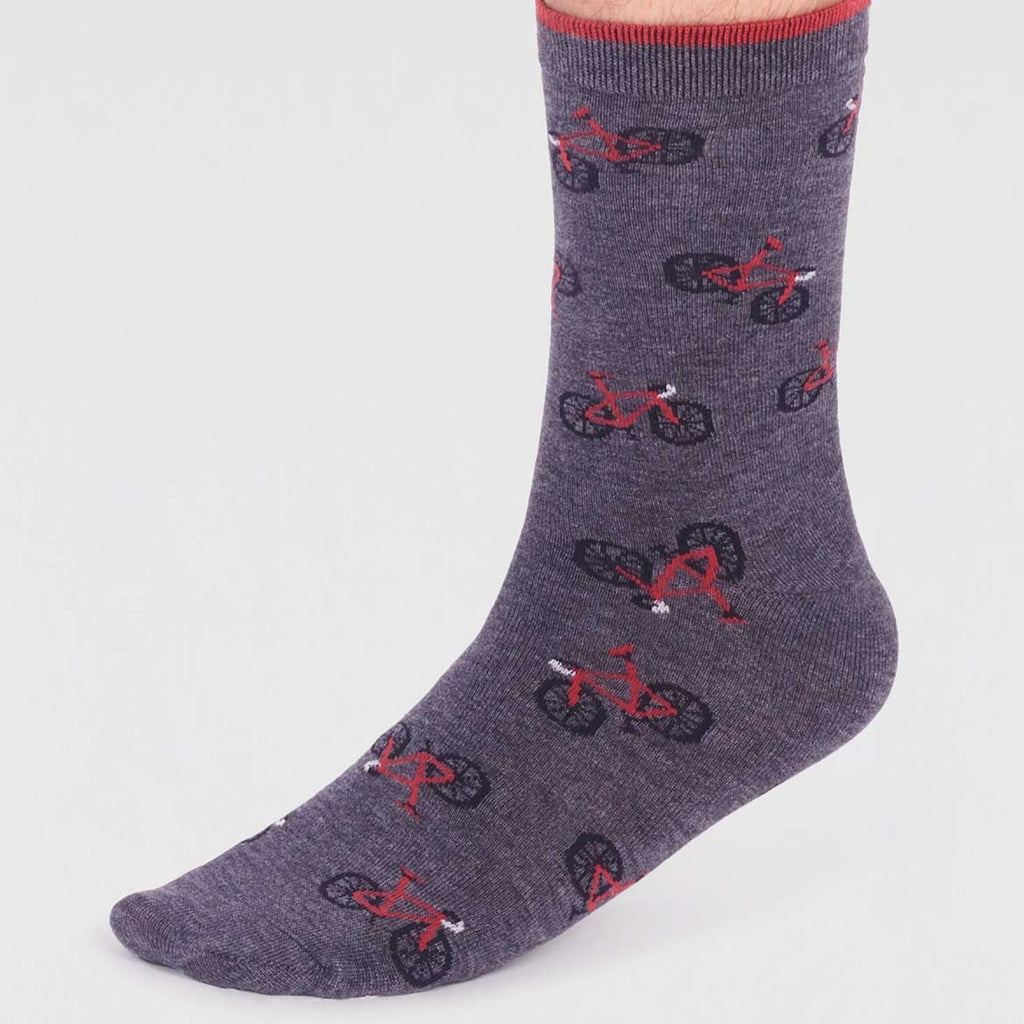 Red Bicycle Bamboo Socks - SPM809 - GREY - Uneeka