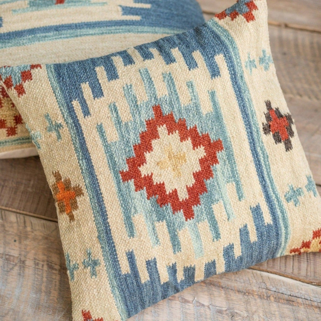 Red & Blue Handloom Kilim Cushion - CC318 - Uneeka