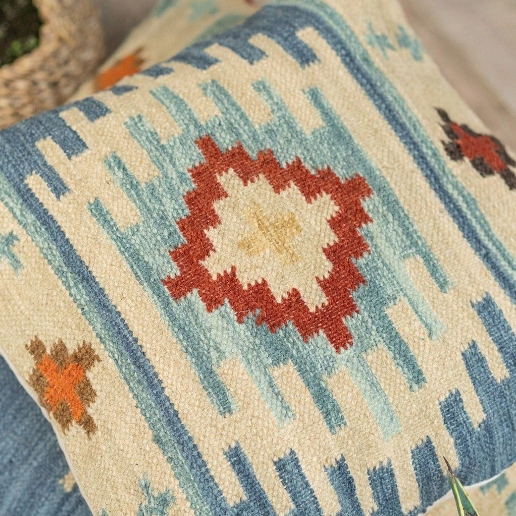 Red & Blue Handloom Kilim Cushion - CC318 - Uneeka