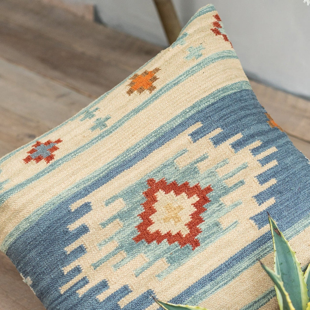 Red & Blue Handloom Kilim Large Floor Cushion - CCXL318 - Uneeka