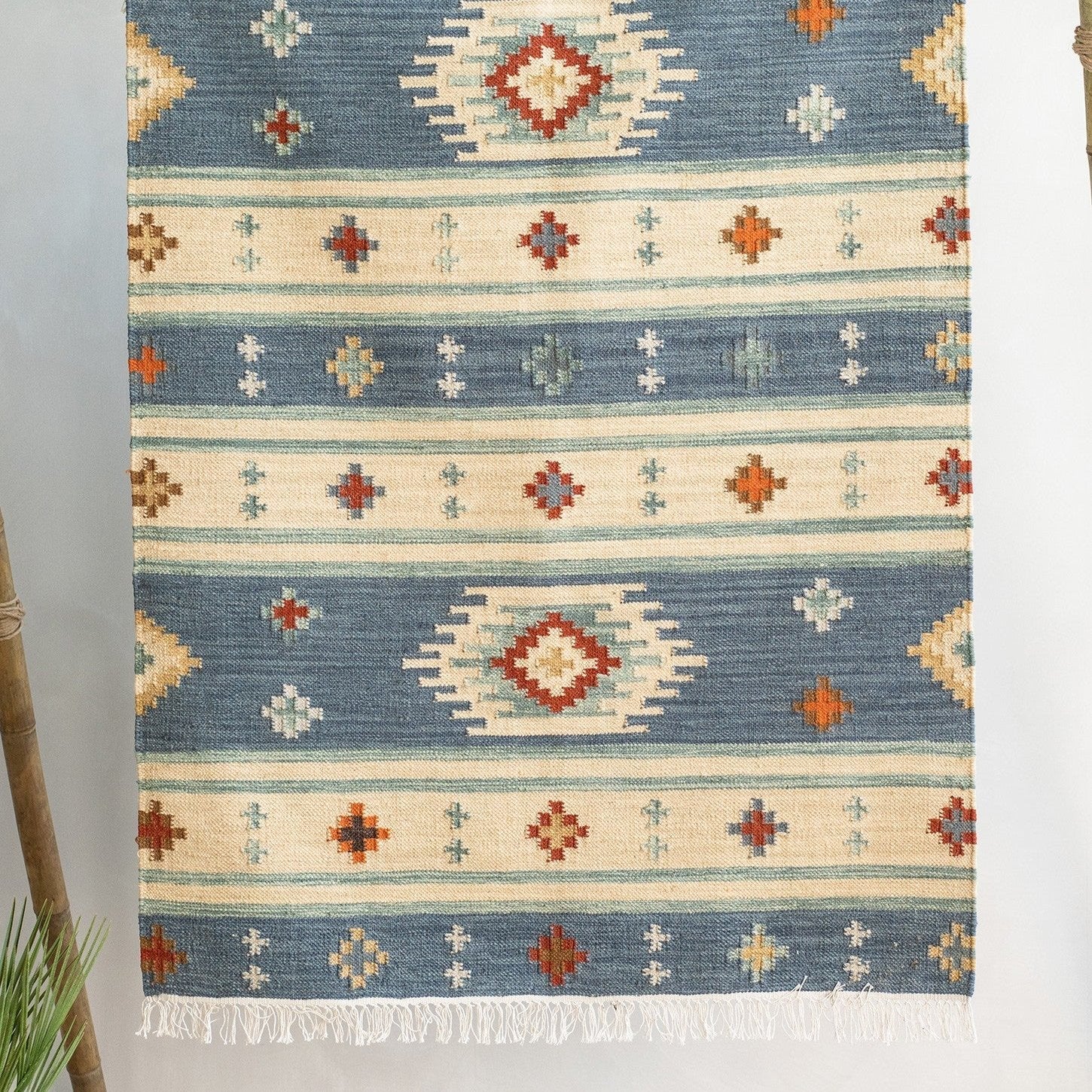 Red & Blue Handloom Kilim Rug - R31846 - Uneeka