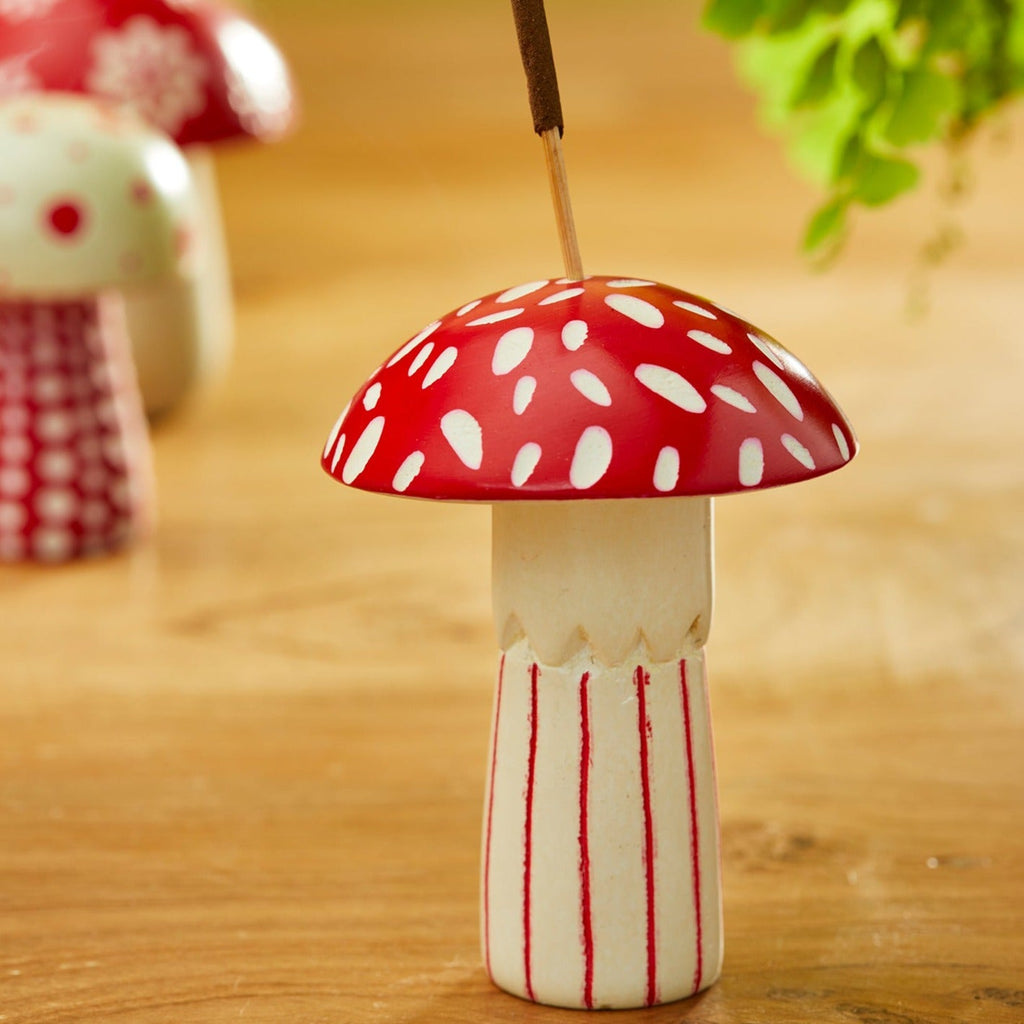 Red & Cream Woodland Mushroom Incense Holder - SS31 - Uneeka