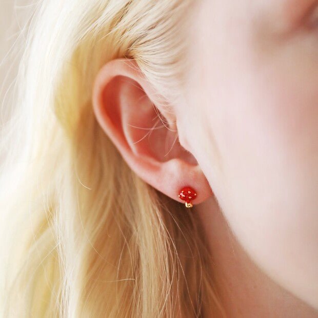 Red Enamel Mushroom Gold Stud Earrings* - 63971 - Uneeka