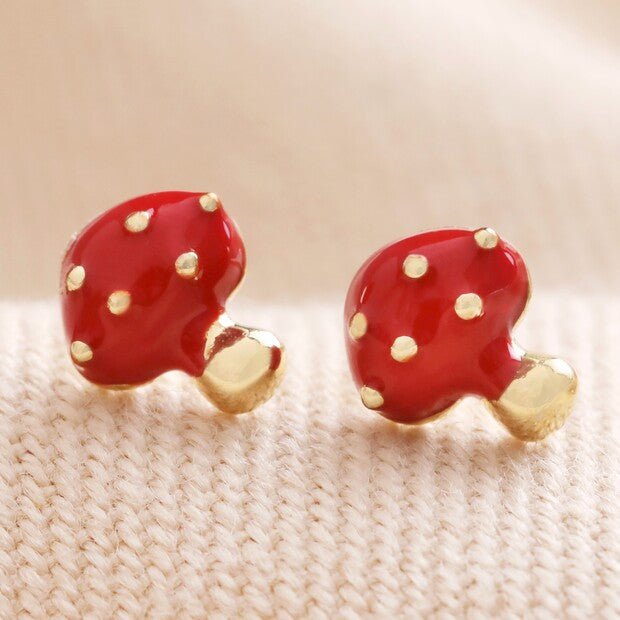 Red Enamel Mushroom Gold Stud Earrings* - 63971 - Uneeka