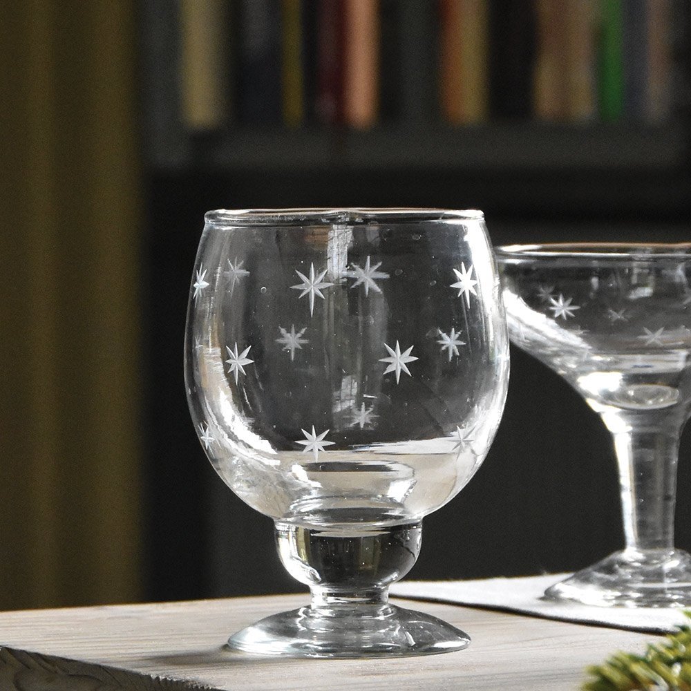 Red Wine Glass Etched Stars - MK8218 - Uneeka