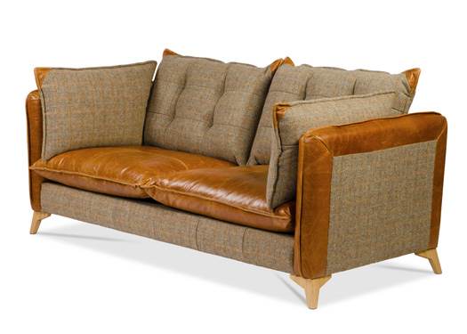 Regalia Aniline Leather and Harris Tweed Fabric Sofa - Uneeka