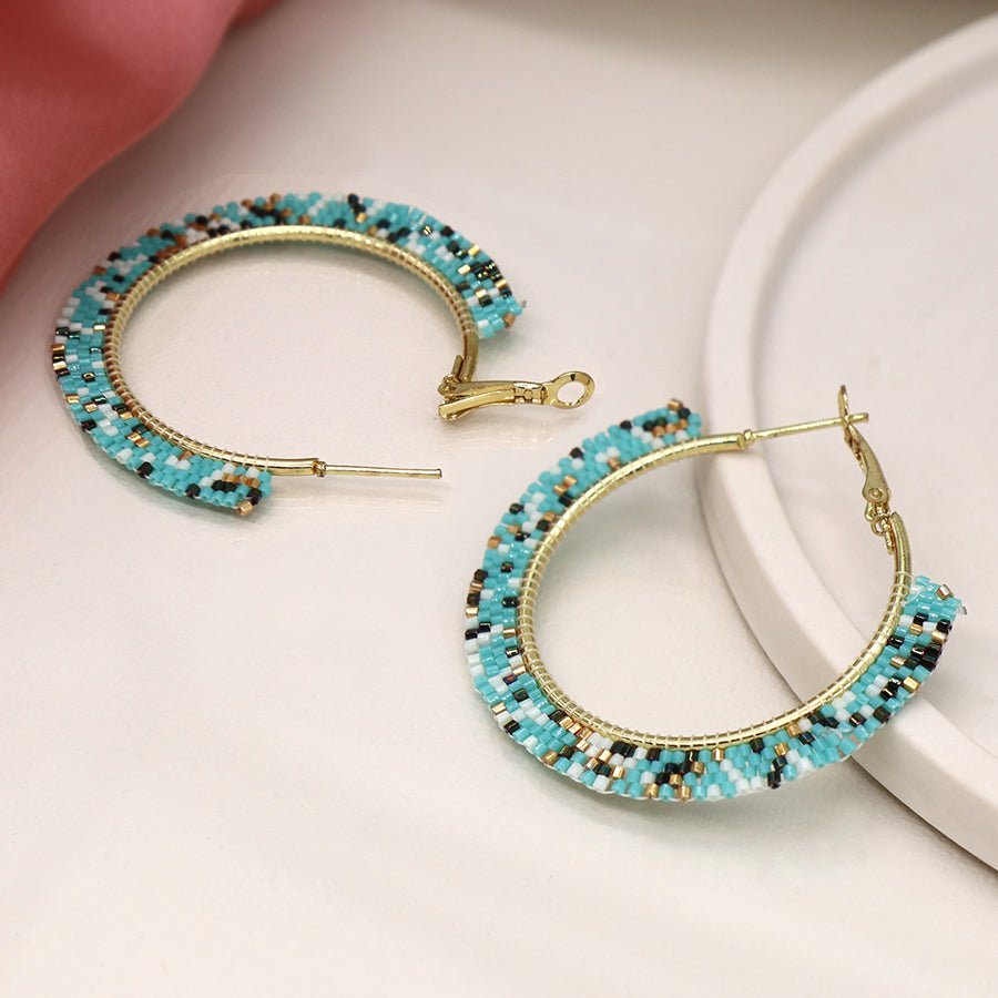 Retro Coloured Bead Gold Hoops - 04263 - Uneeka