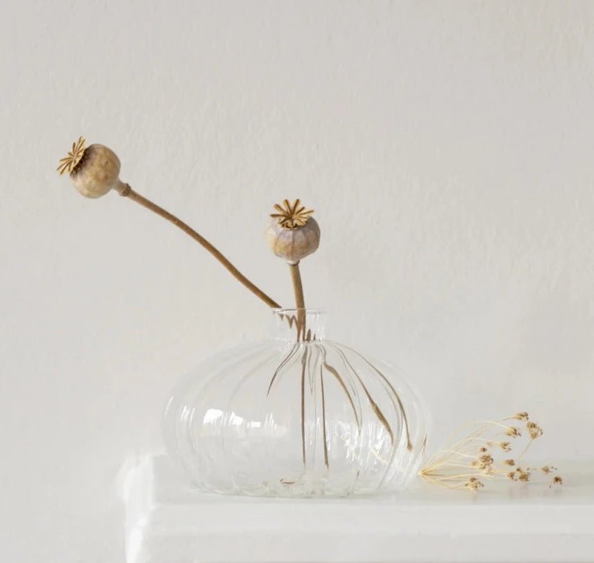 Ribbed Short Clear Glass Vase - B21250 - Uneeka