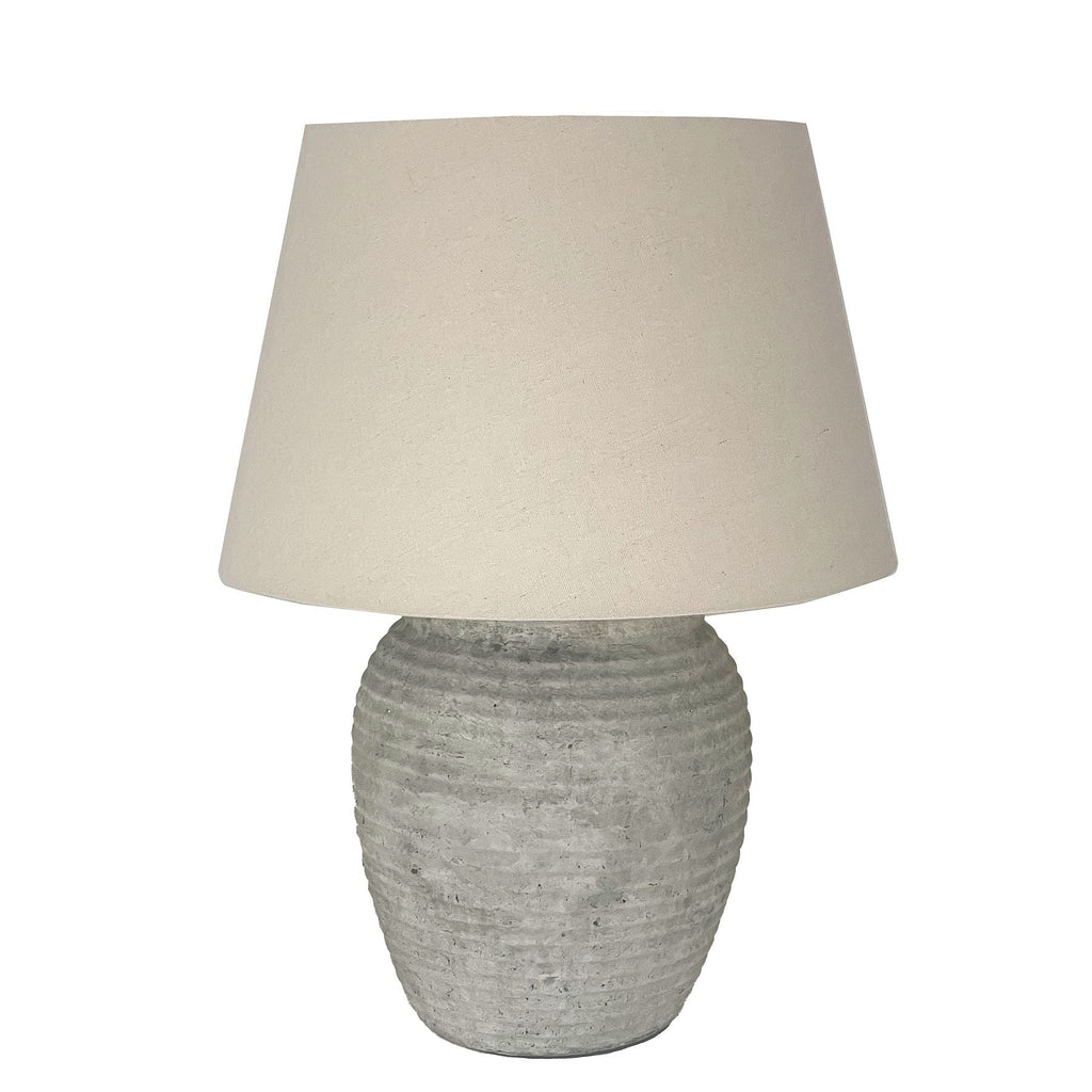 Ridged Grey Table Lamp with Linen Shade - 22913 - Uneeka