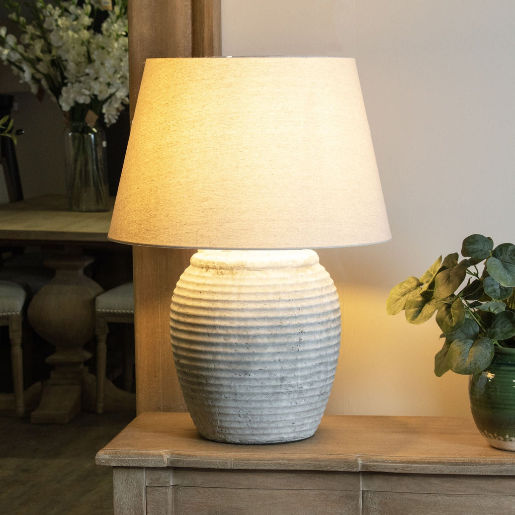 Ridged Grey Table Lamp with Linen Shade - 22913 - Uneeka