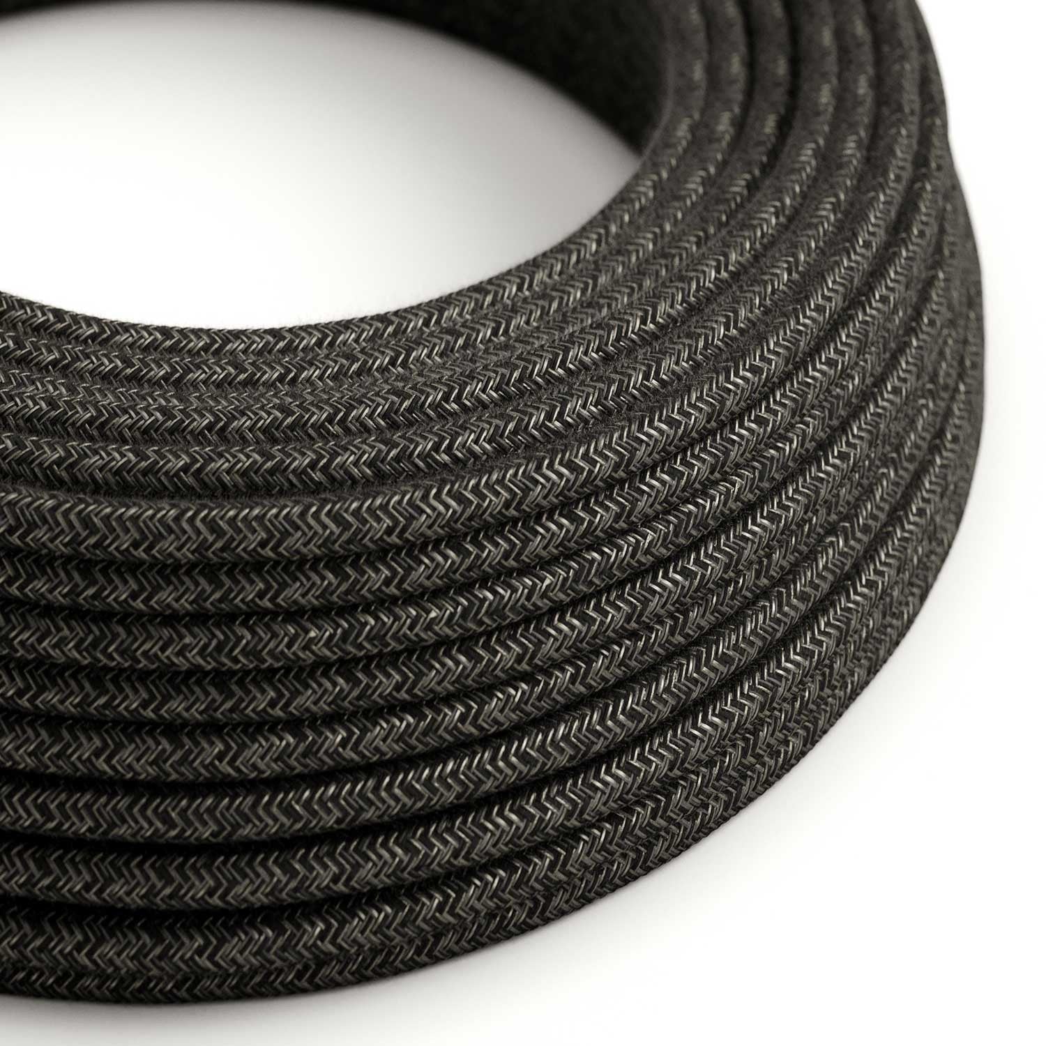 Round 3 Core Electric Cable Covered by Natural Linen in Anthracite - XZ3RN03 - Uneeka