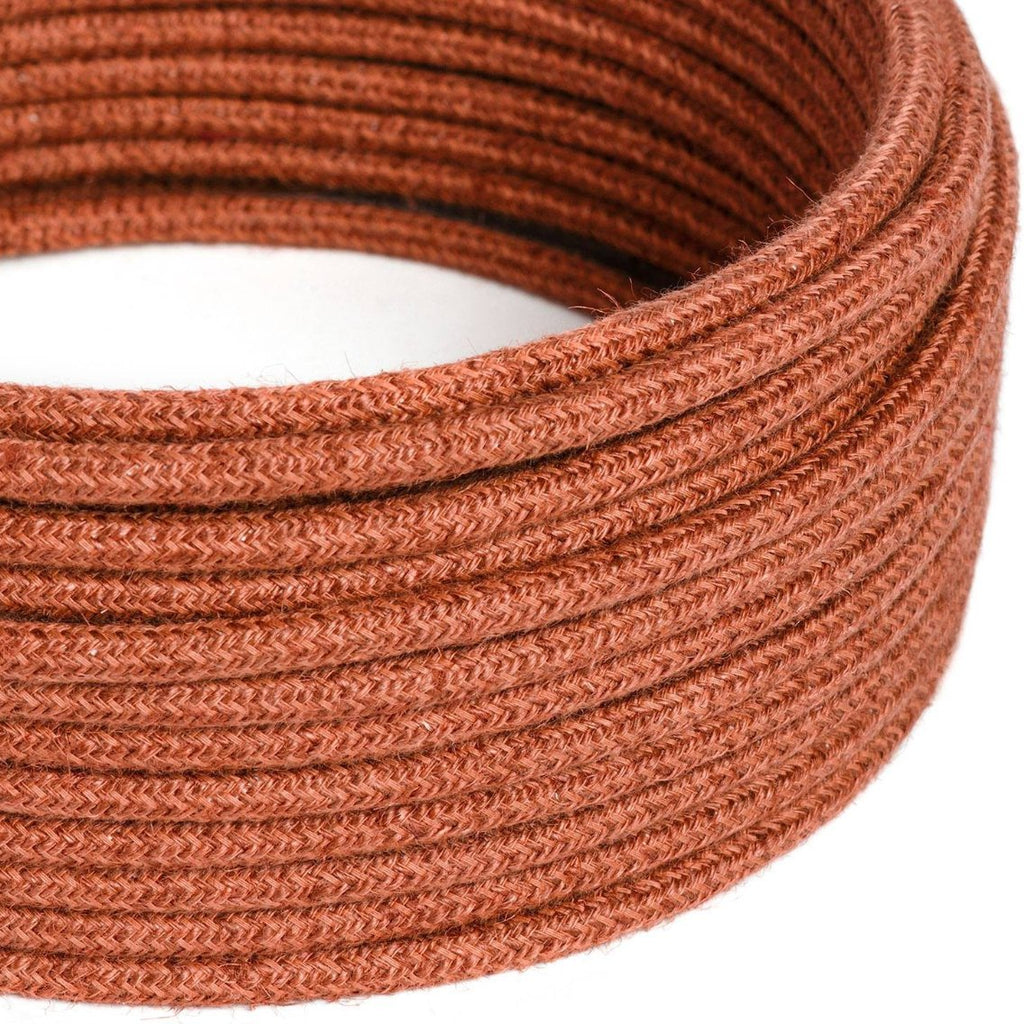 Round 3 Core Electric Cable Covered with Jute Fabric in Orange Clay - XZ3RN27 - Uneeka