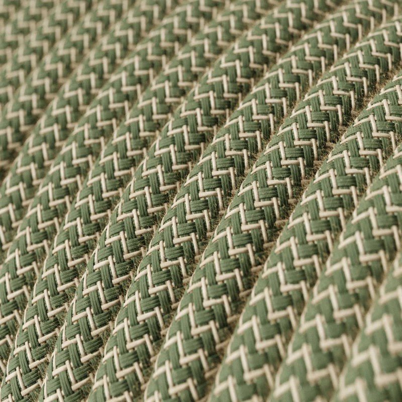 Round 3 Core Electrical Cable Covered with Cotton & Linen in Green and Natural Zigzag - XZ3RD72 - Uneeka