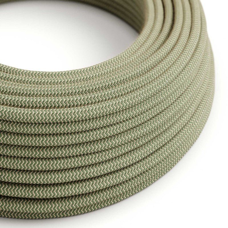 Round 3 Core Electrical Cable Covered with Cotton & Linen in Green and Natural Zigzag - XZ3RD72 - Uneeka