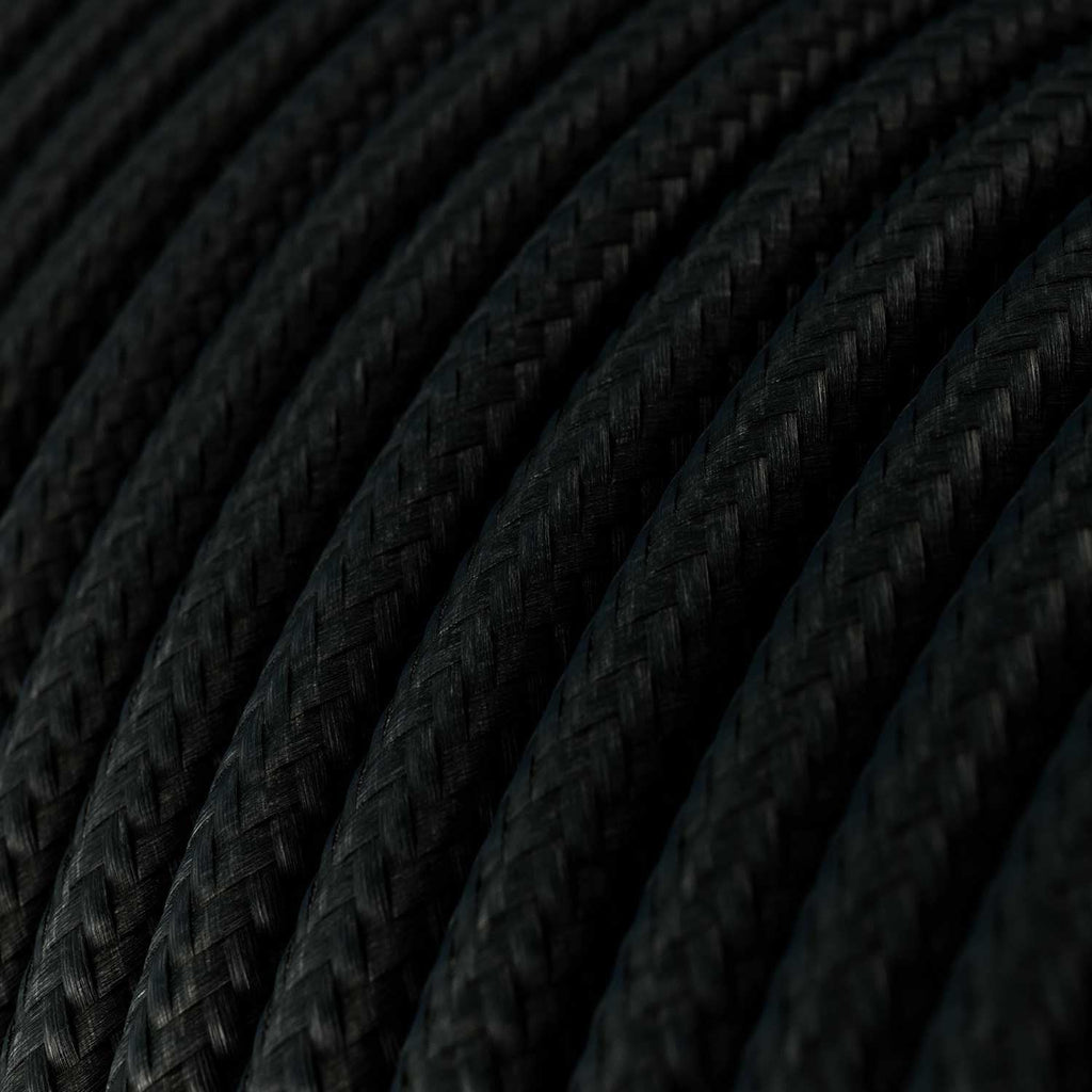 Round 3 Core Electrical Cable Covered with Rayon in Solid Black - XZ3RM04 - Uneeka