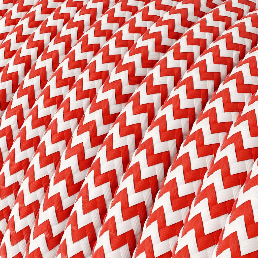 Round 3 Core Electrical Flex Cord Covered with Rayon in Red & White Zigzag* - XZ3RZ09 - Uneeka