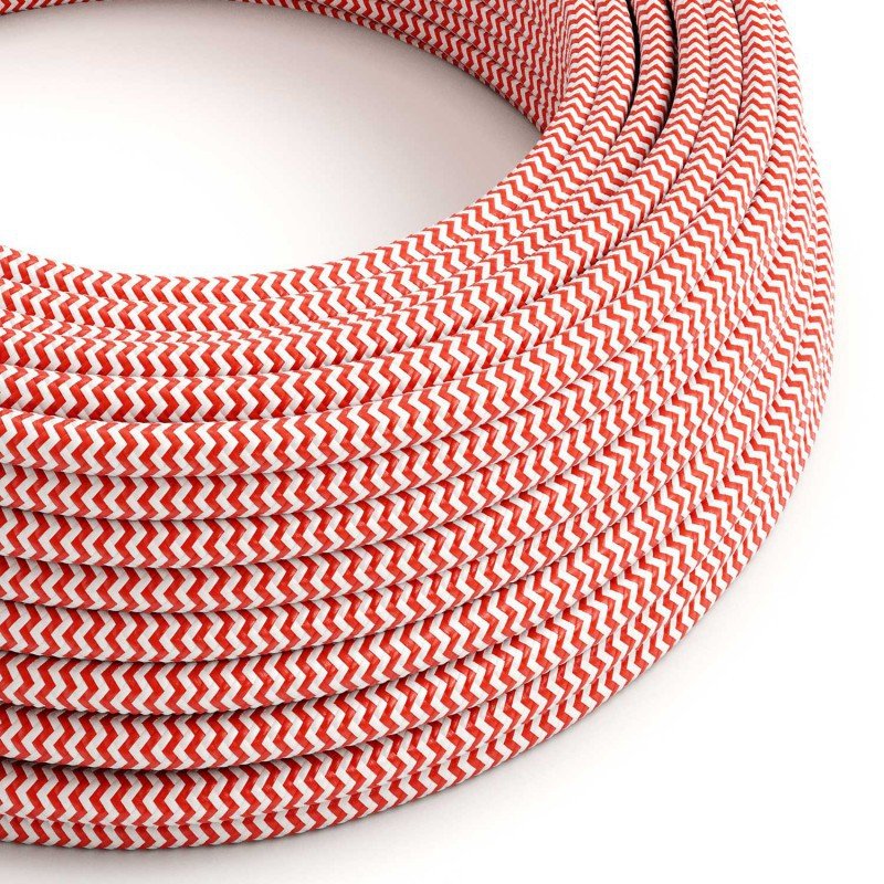 Round 3 Core Electrical Flex Cord Covered with Rayon in Red & White Zigzag* - XZ3RZ09 - Uneeka