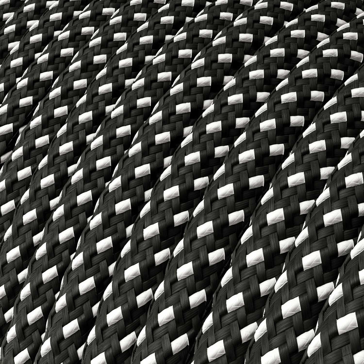 Round Electric Cable Covered with Rayon in Black and White 3D Effect - XZ3RT41 - Uneeka