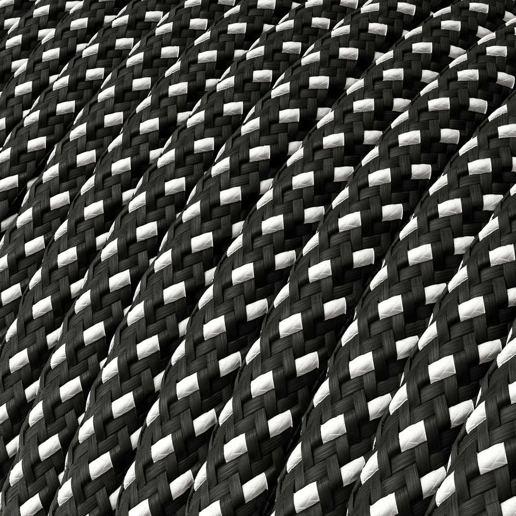 Round Electric Cable Covered with Rayon in Black and White 3D Effect - XZ3RT41 - Uneeka