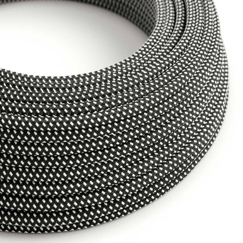 Round Electric Cable Covered with Rayon in Black and White 3D Effect - XZ3RT41 - Uneeka