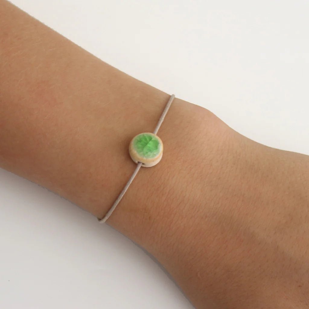 Round Glazed Glass Pendant Natural Cord Bracelet - 100 - NATURAL - AQUA - Uneeka