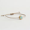 Round Glazed Glass Pendant Natural Cord Bracelet - 100 - NATURAL - AQUA - Uneeka