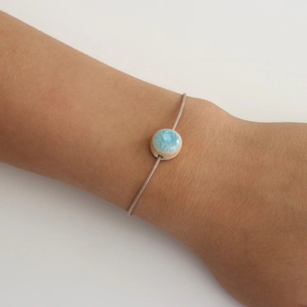 Round Glazed Glass Pendant Natural Cord Bracelet - 100 - NATURAL - EMERALD - Uneeka